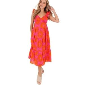 J.Marie NWT The Mara Ruffle Midi Dress in Pink